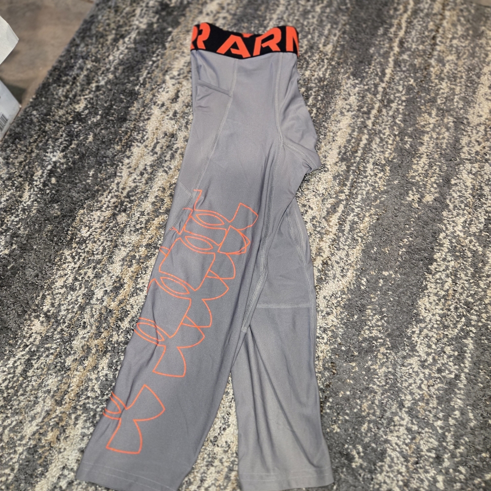 Under Armour Gray Leggings with Orange Logo